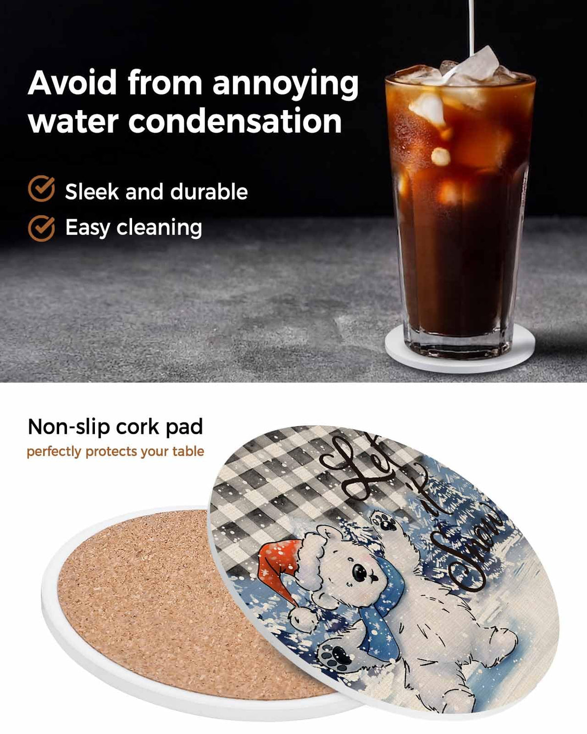 Set of 6 Ceramic Coasters with Cork Base J88411