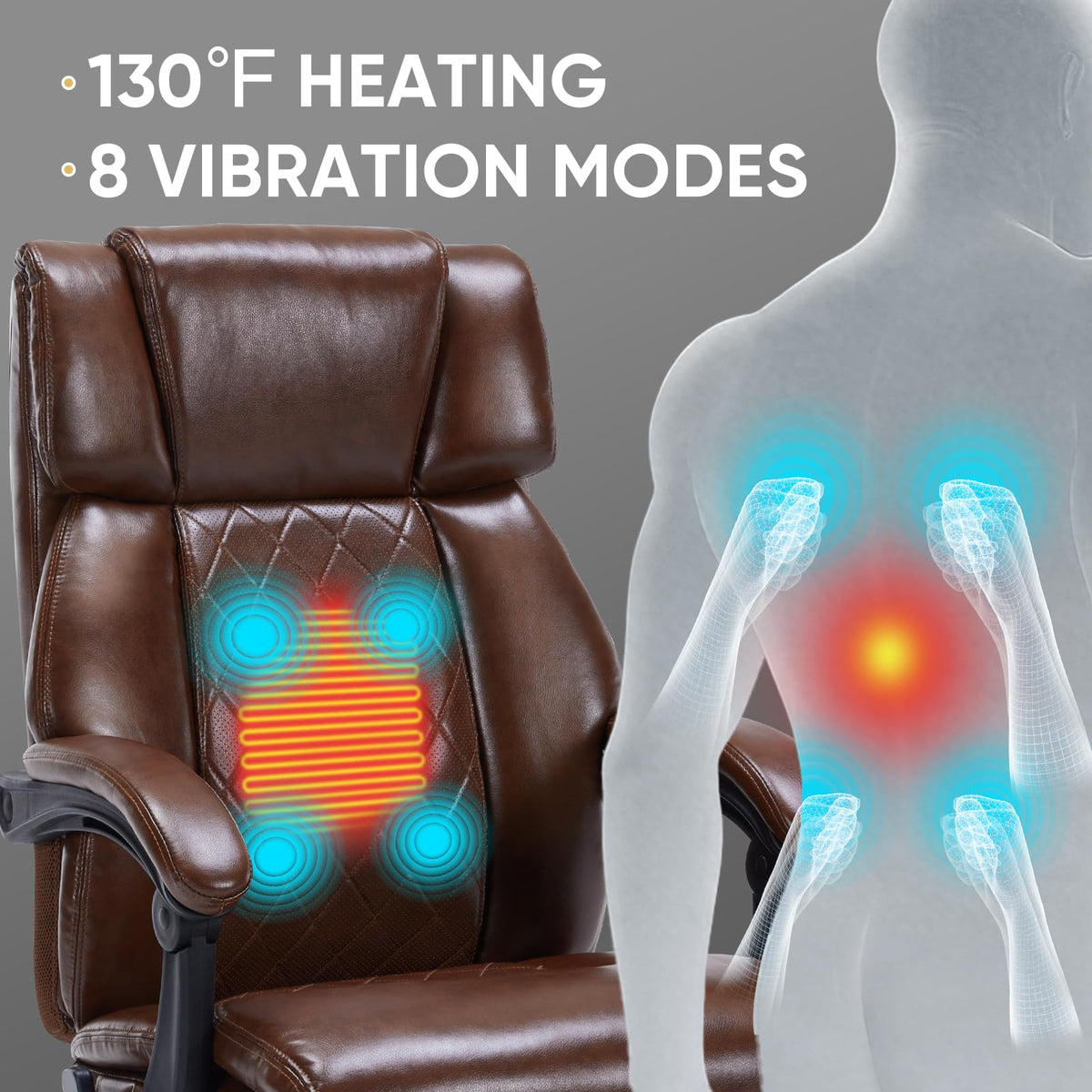 Brown Heated Massage Reclining Leather Office Chair with Foot Rest Z535