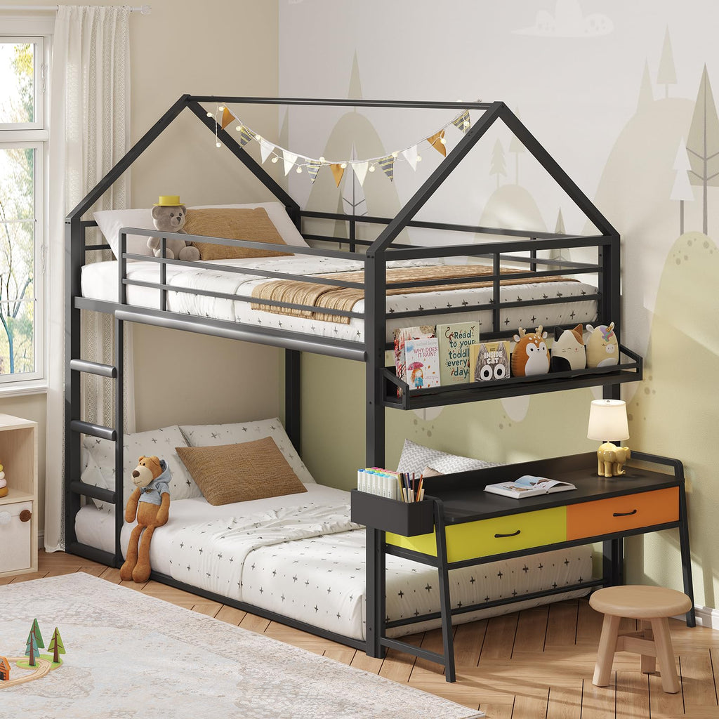 Twin Over Twin Bunk Bed with Desk and Drawers U853