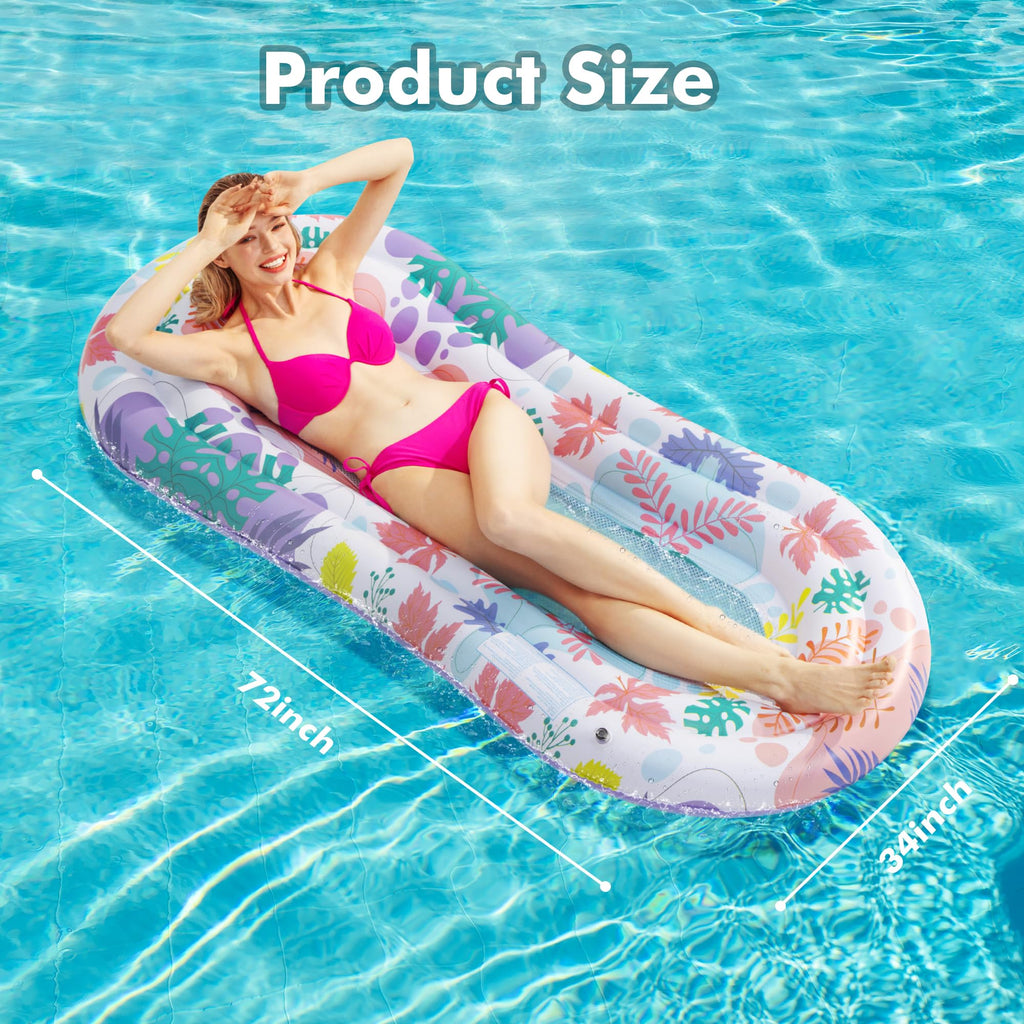 Inflatable Tanning Pool Lounger Float with Pillow & Cup Holder, 2 Pack O61479