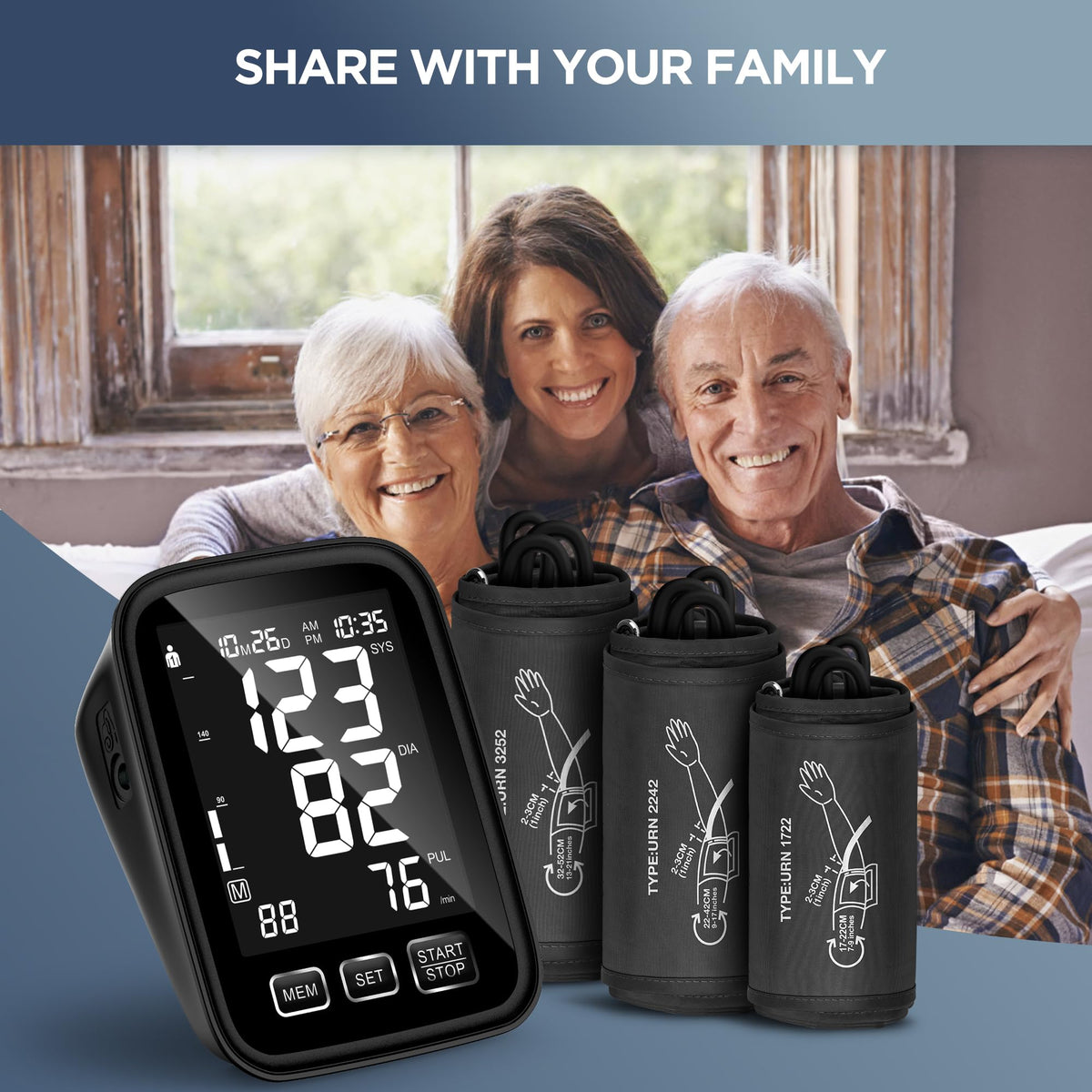 Blood Pressure Machine with 3 Size Cuffs and Backlit Display J10617