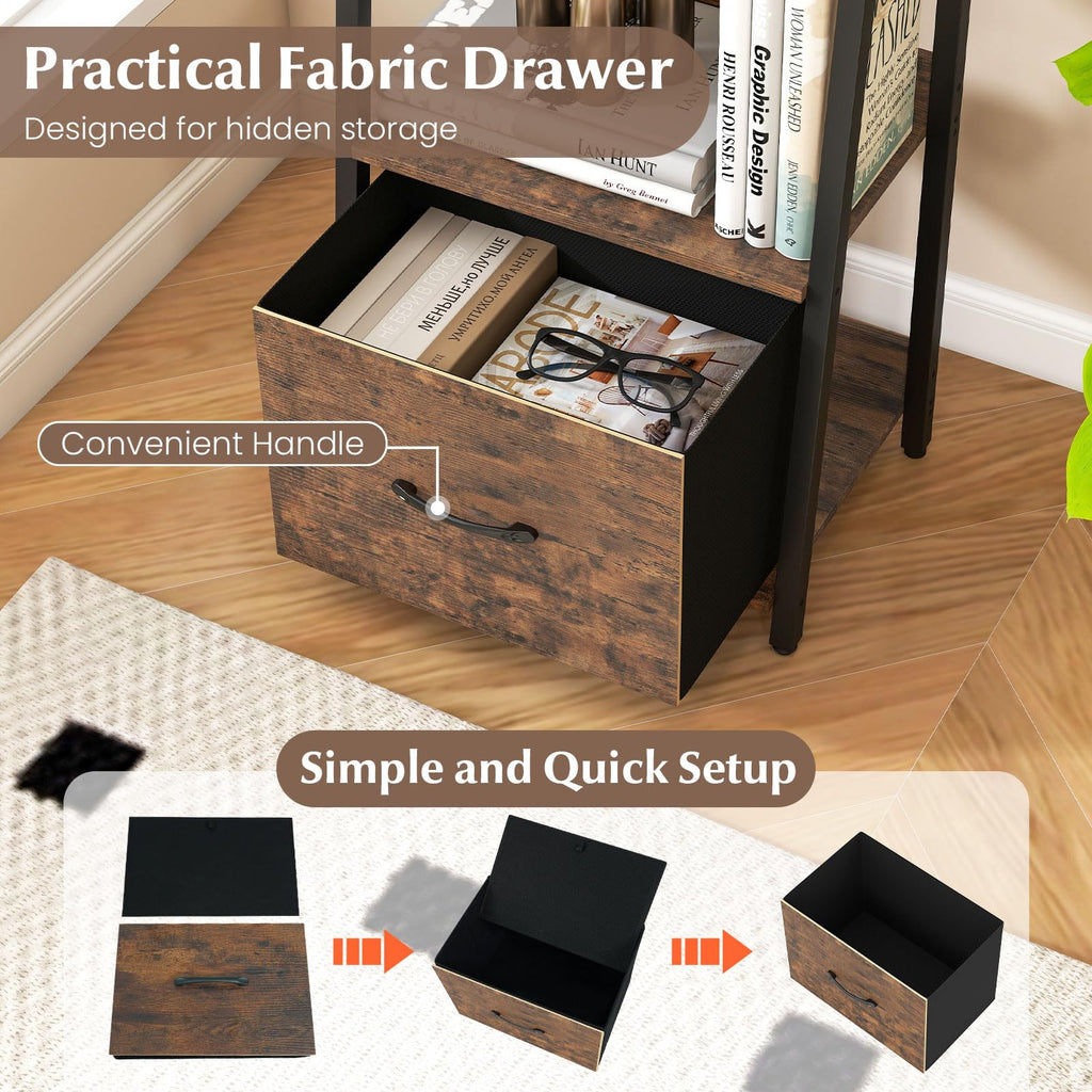 5-Tier Ladder Bookshelf with Fabric Drawer V369647