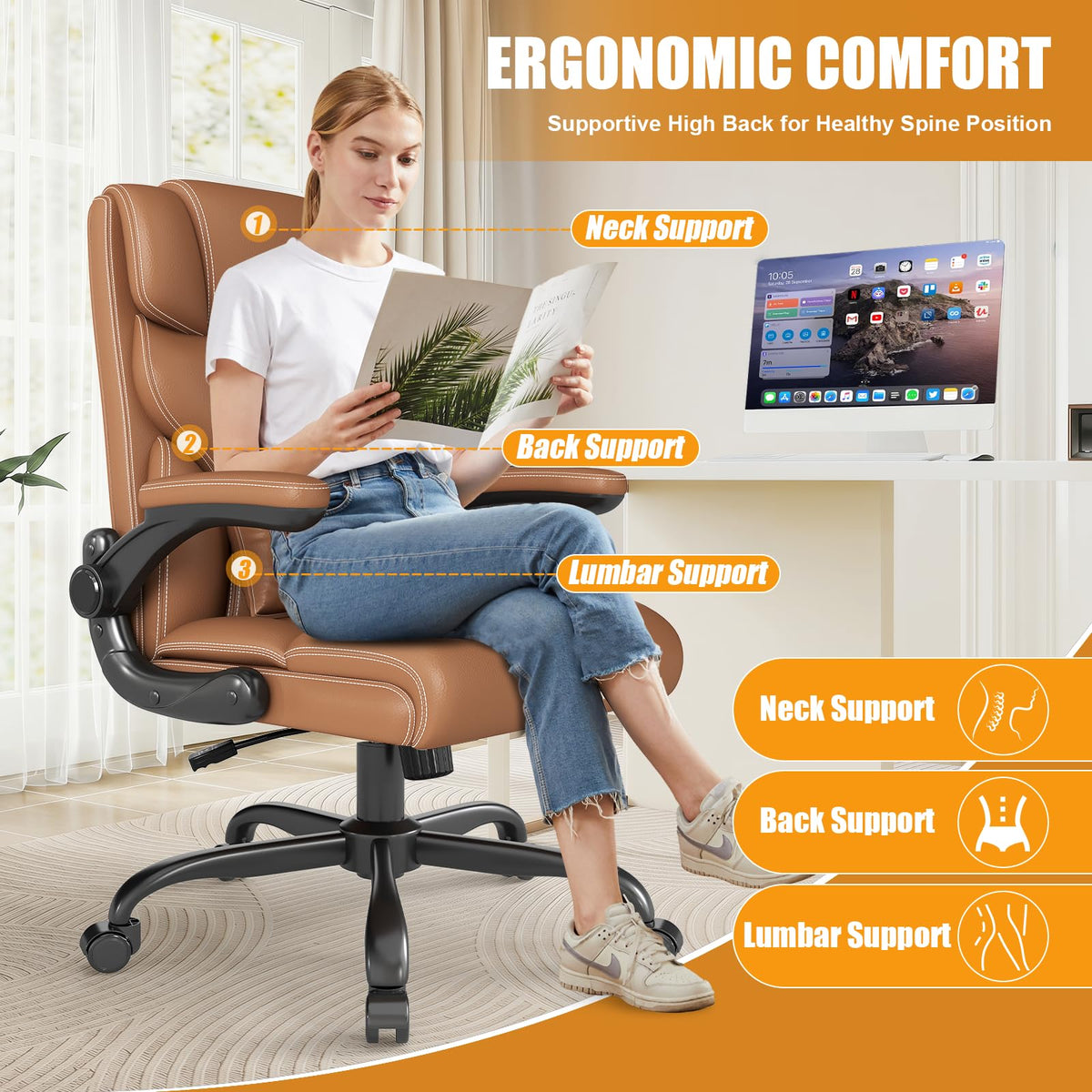 Ergonomic Office Chair with Flip-up Armrests F3134
