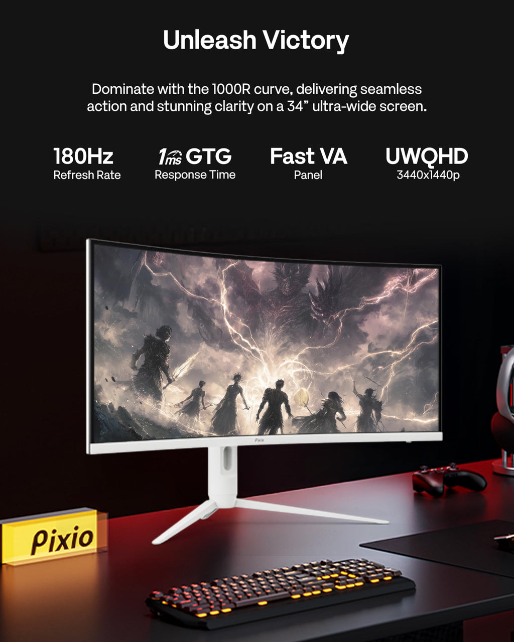 White 34" 180Hz Curved Gaming Monitor L6979