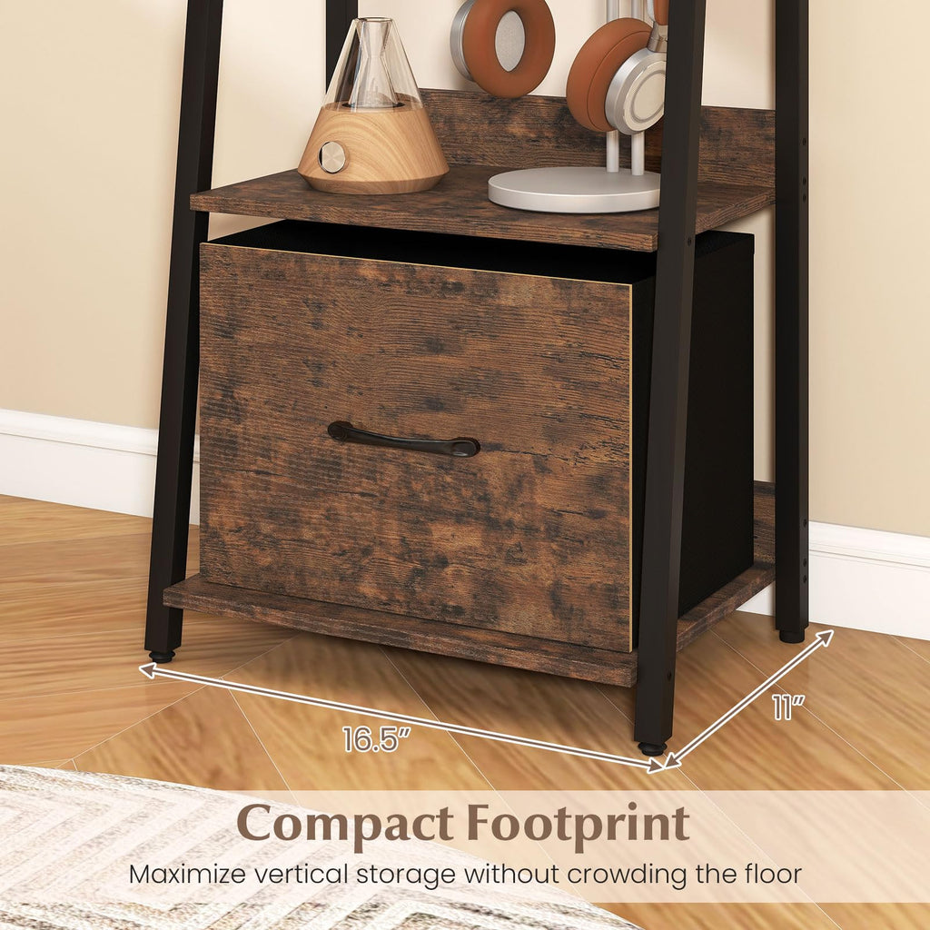 5-Tier Ladder Bookshelf with Fabric Drawer V369647