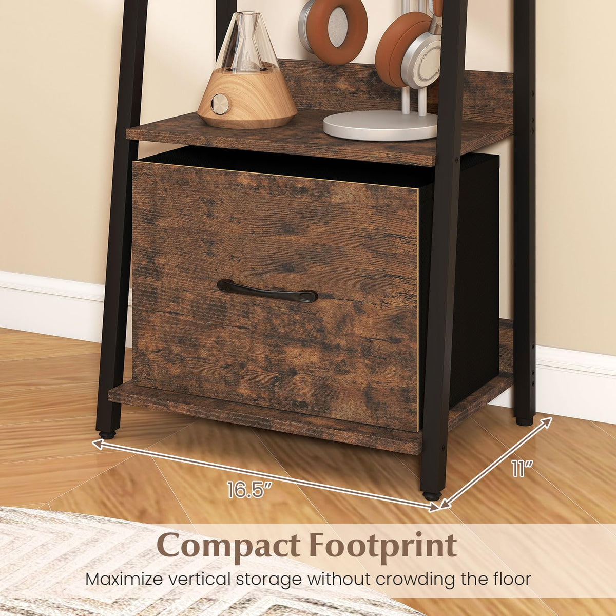 5-Tier Ladder Bookshelf with Fabric Drawer V369647
