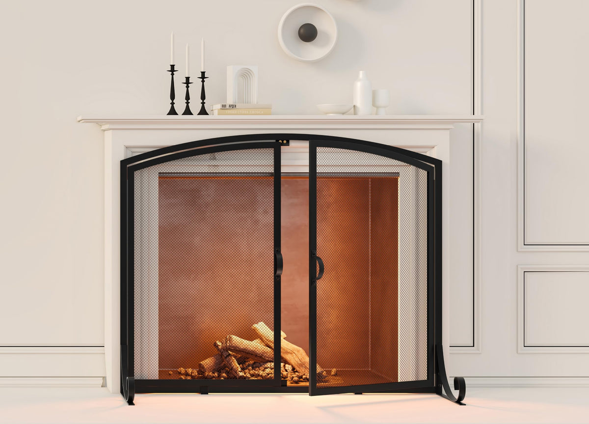 Black Steel Fireplace Screen with Doors S168