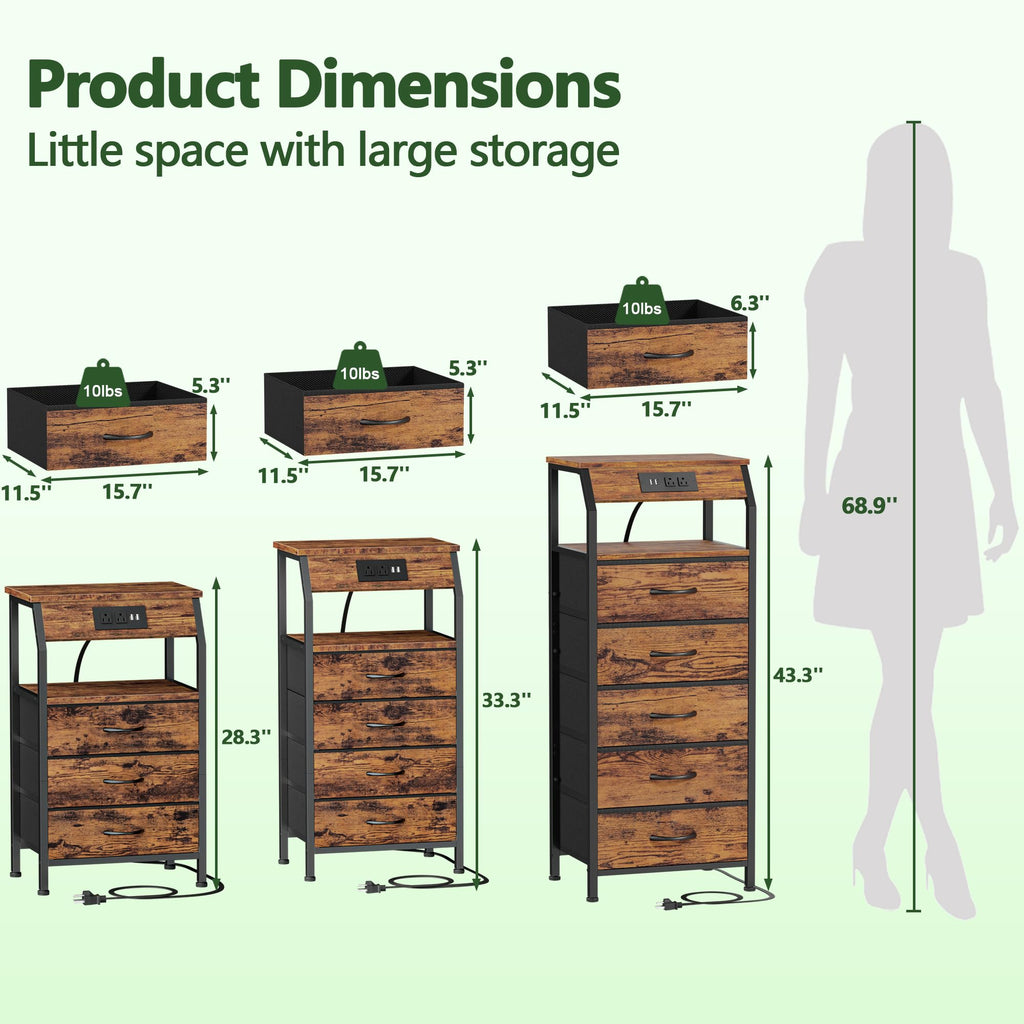 4 Drawer Night Stand with Charging Station D354774