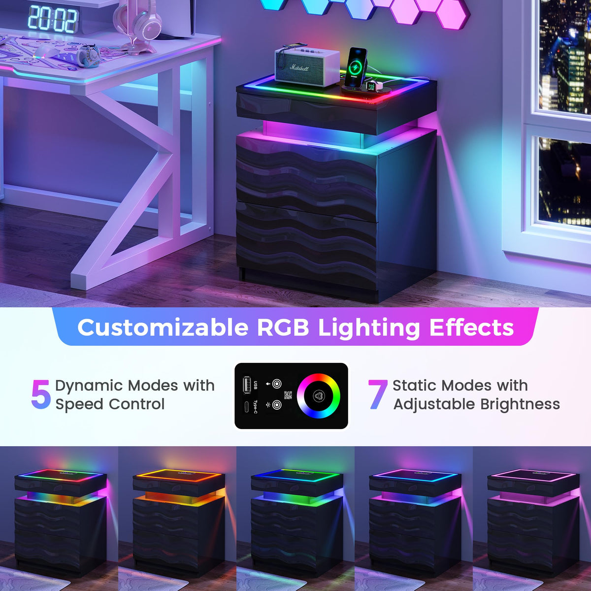 LED Night Stand Set 2 with Charging Station X117
