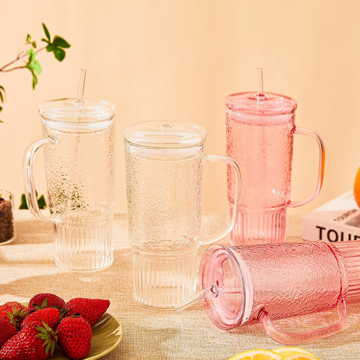 24oz Clear Glass Tumbler with Handle, 2 Pack K306067