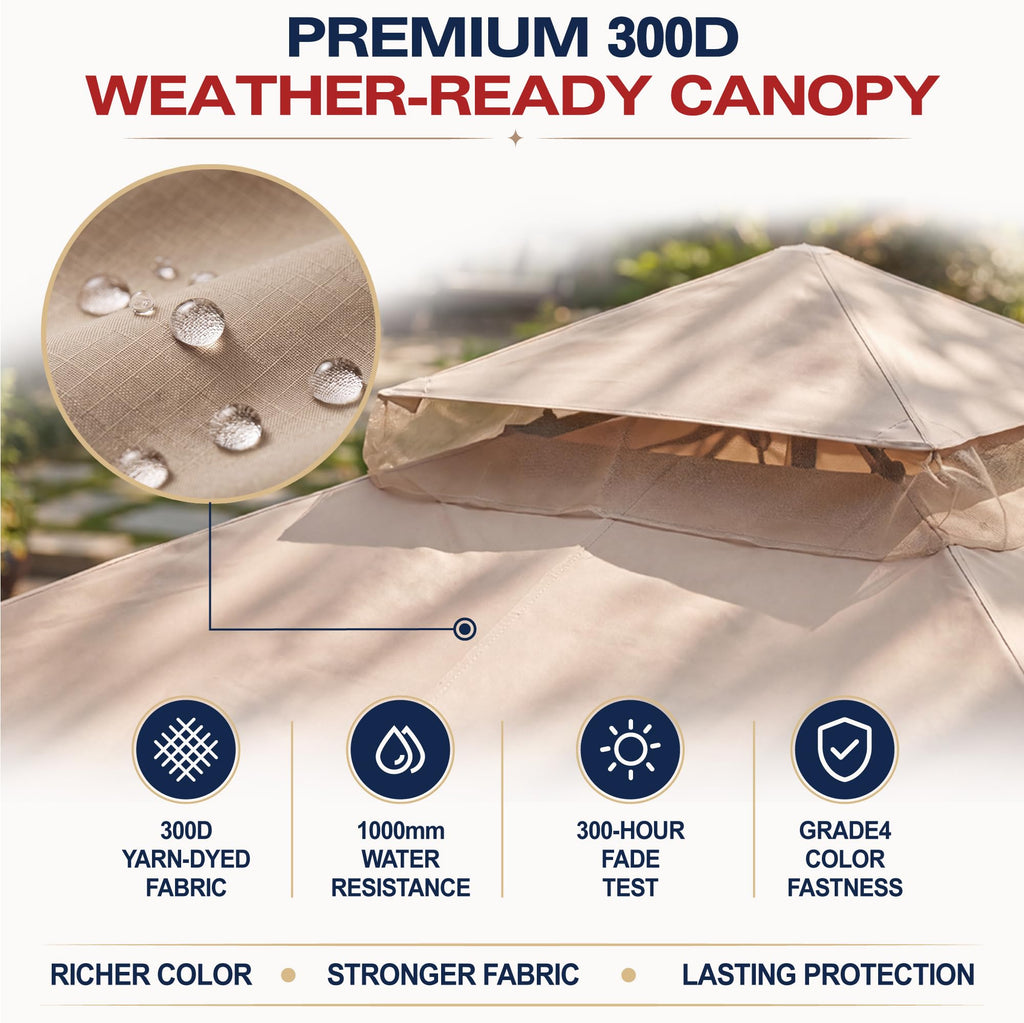 Khaki 9x9 Outdoor Patio Gazebo with Mosquito Netting X864
