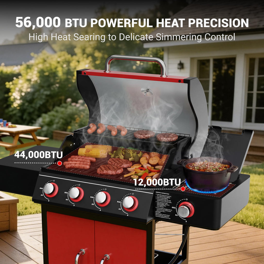 4 Burner Propane Gas Grill with Side Burner B741