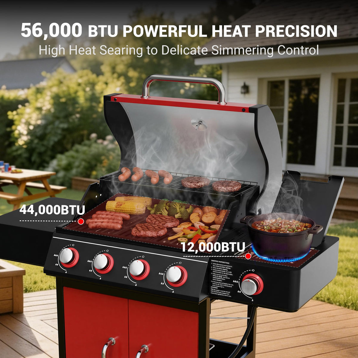 4 Burner Propane Gas Grill with Side Burner B741