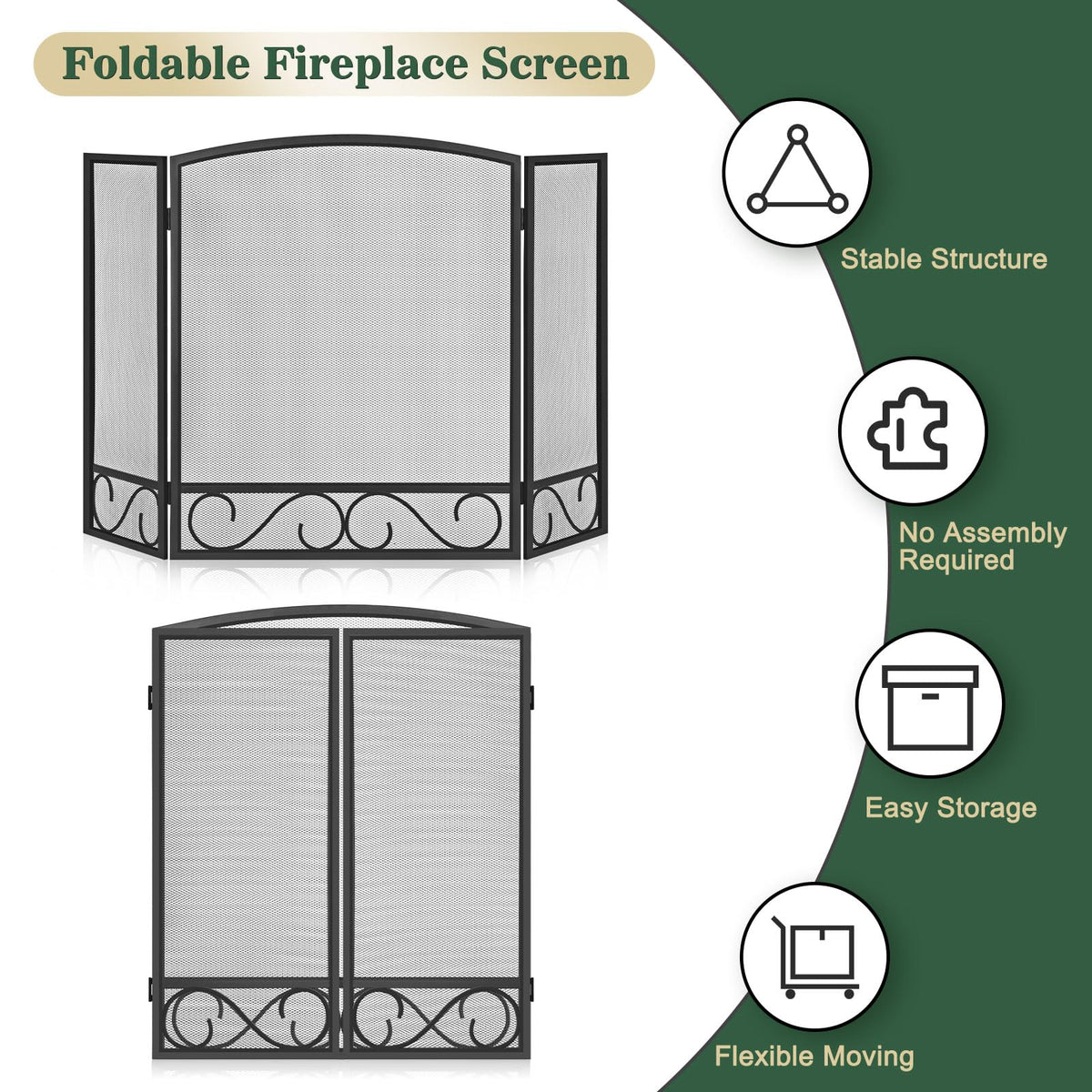 3 Panel Wrought Iron Fireplace Screen R449