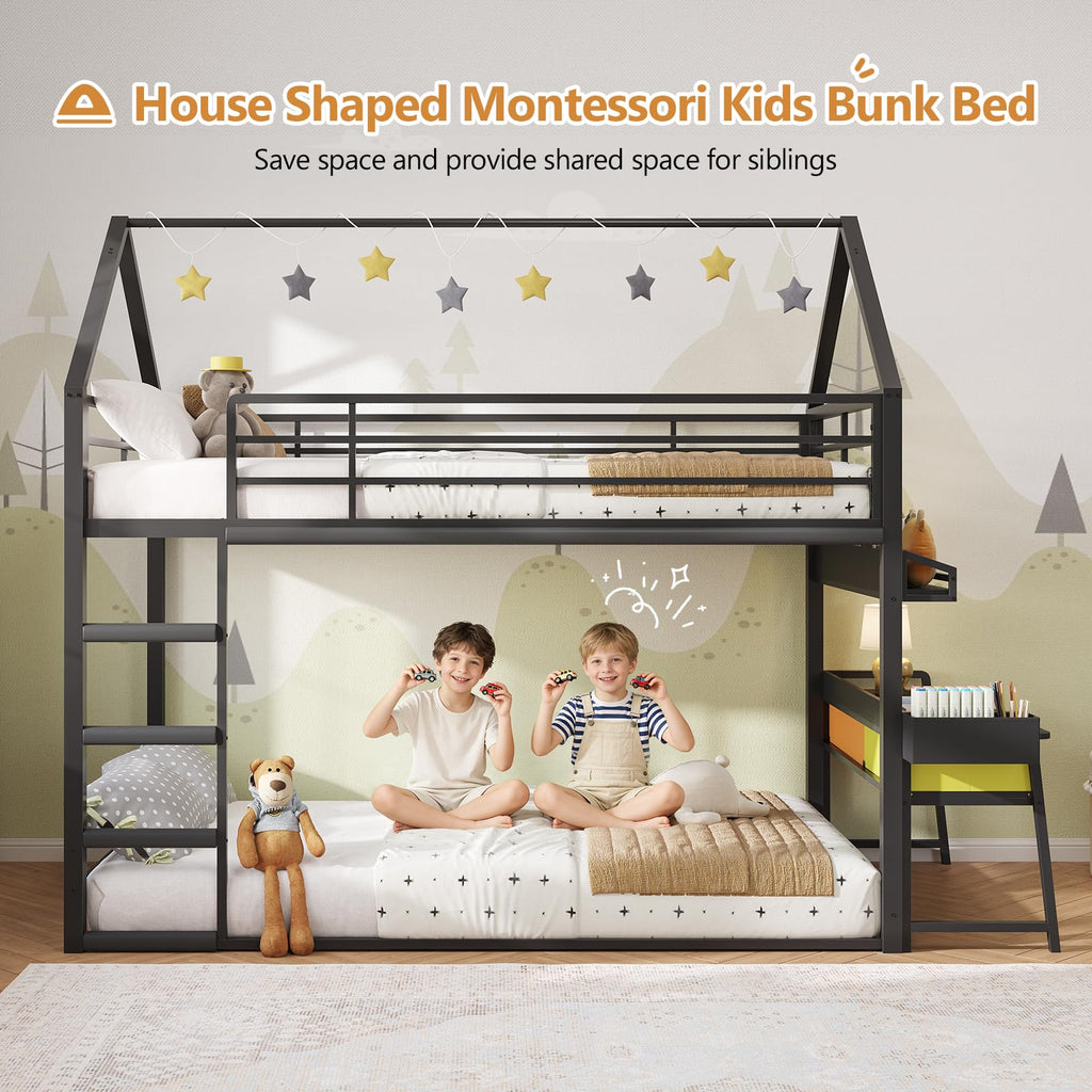 Twin Over Twin Bunk Bed with Desk and Drawers U853