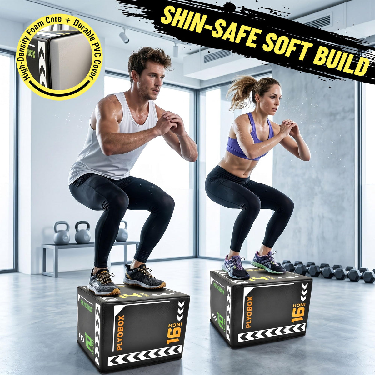 3 in 1 Foam Plyometric Jump Box, 12 14 16 Inch Soft Plyo Box Y167