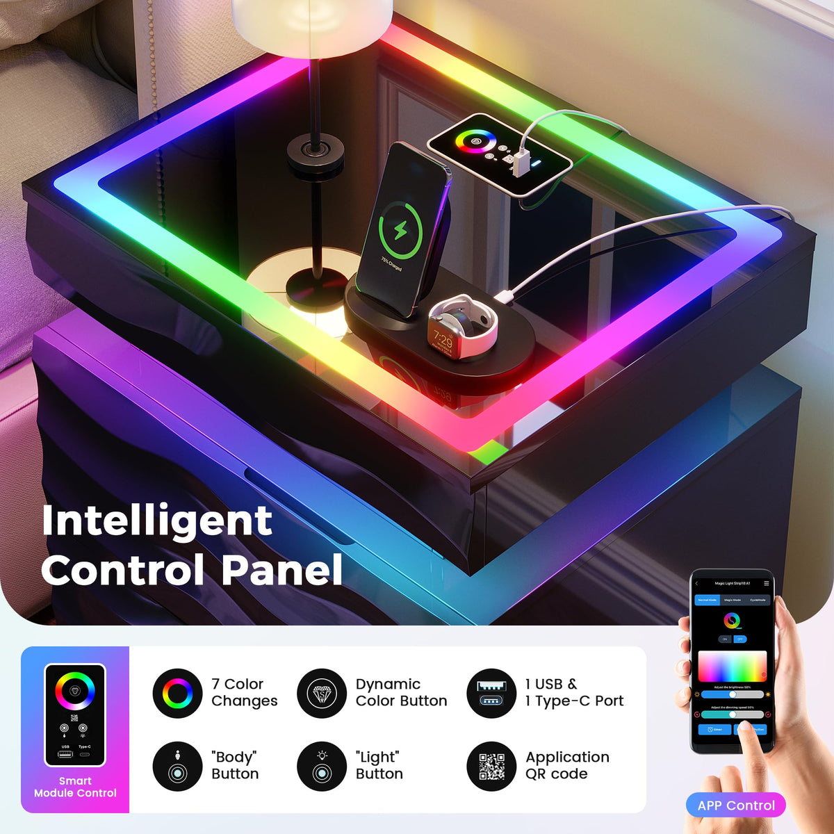 LED Night Stand Set 2 with Charging Station X117