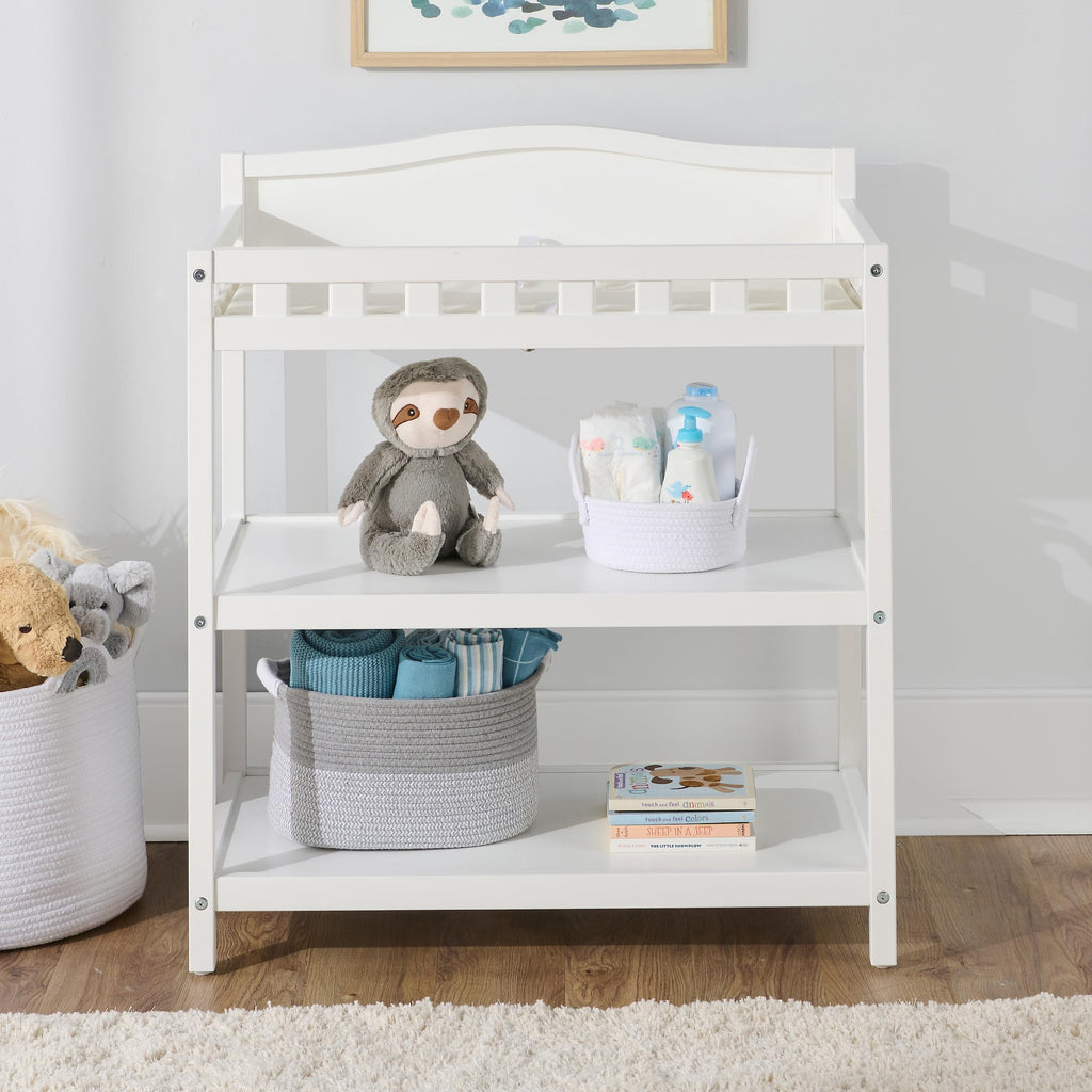 White Baby Changing Table with Pad & Storage Shelves C3740