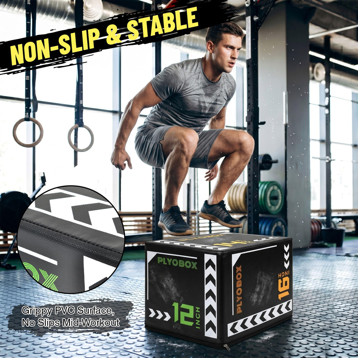 3 in 1 Foam Plyometric Jump Box, 12 14 16 Inch Soft Plyo Box Y167