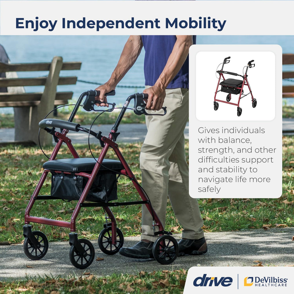 Red Aluminum Rollator Walker with Padded Seat and 6" Wheels Q689