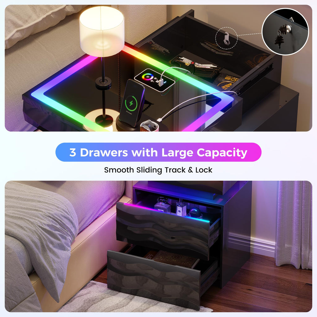 LED Night Stand Set 2 with Charging Station X117