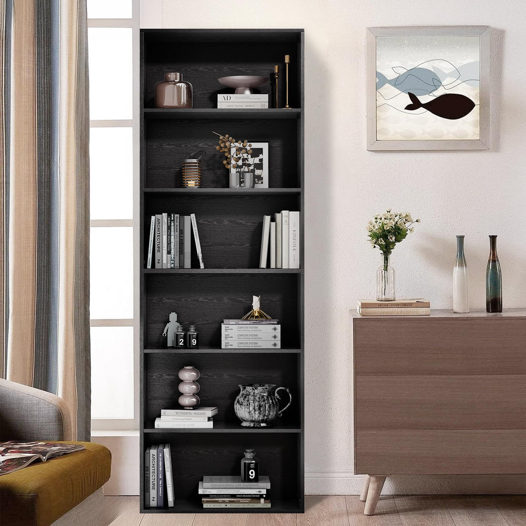 71" Tall 6-Tier Black Bookshelf V428