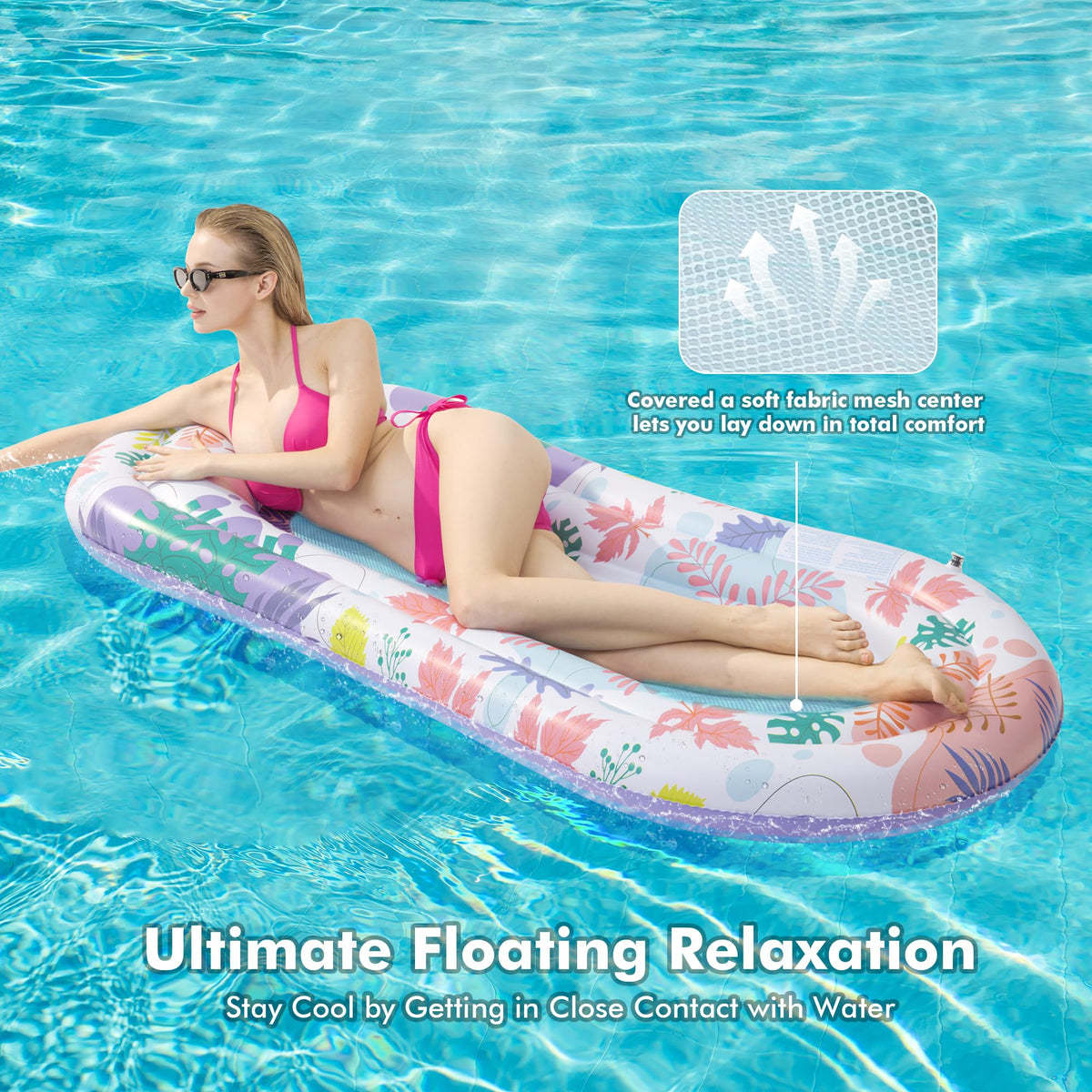 Inflatable Tanning Pool Lounger Float with Pillow & Cup Holder, 2 Pack O61479