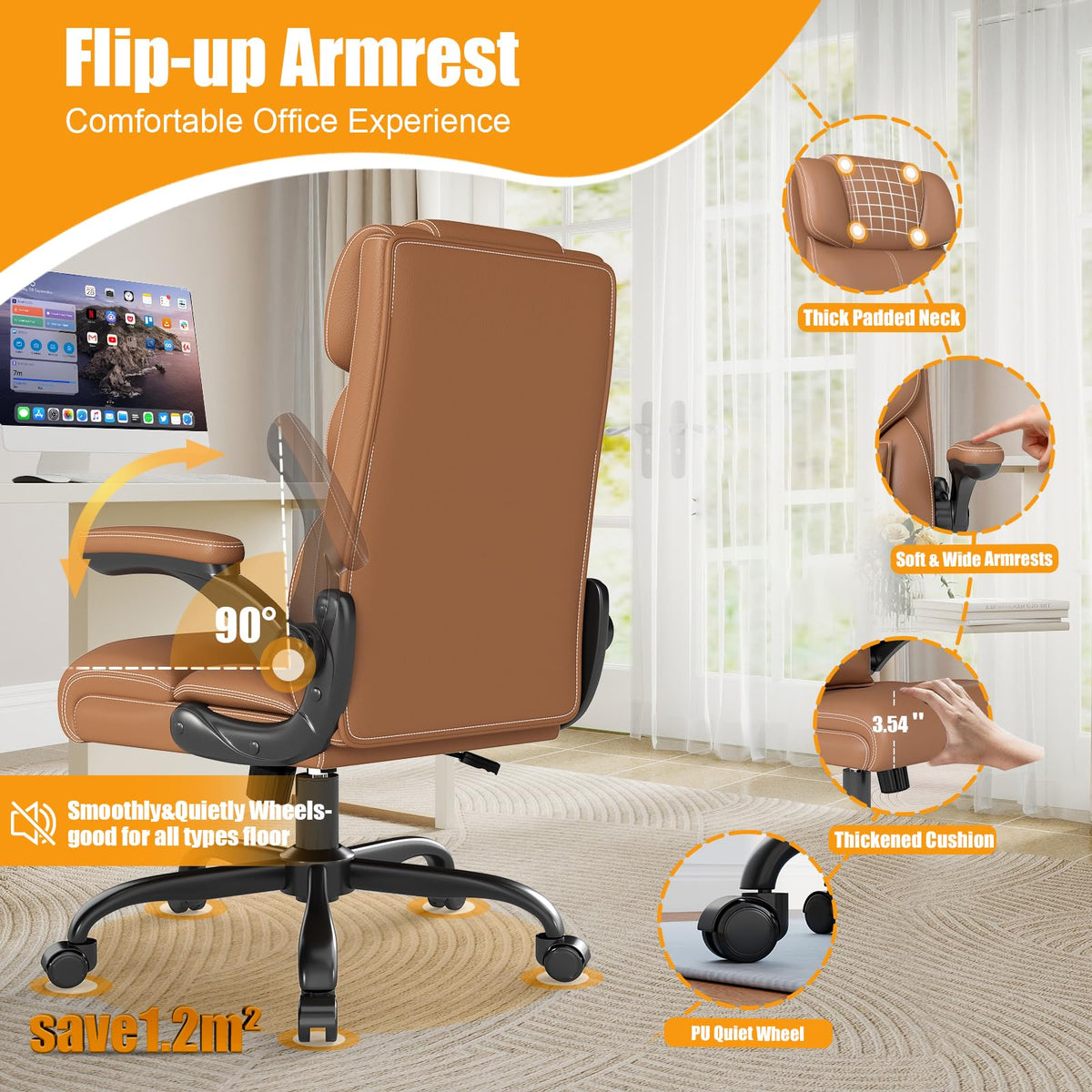 Ergonomic Office Chair with Flip-up Armrests F3134