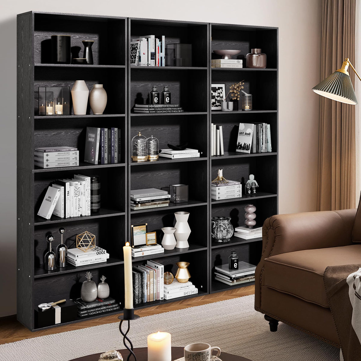 71" Tall 6-Tier Black Bookshelf V428
