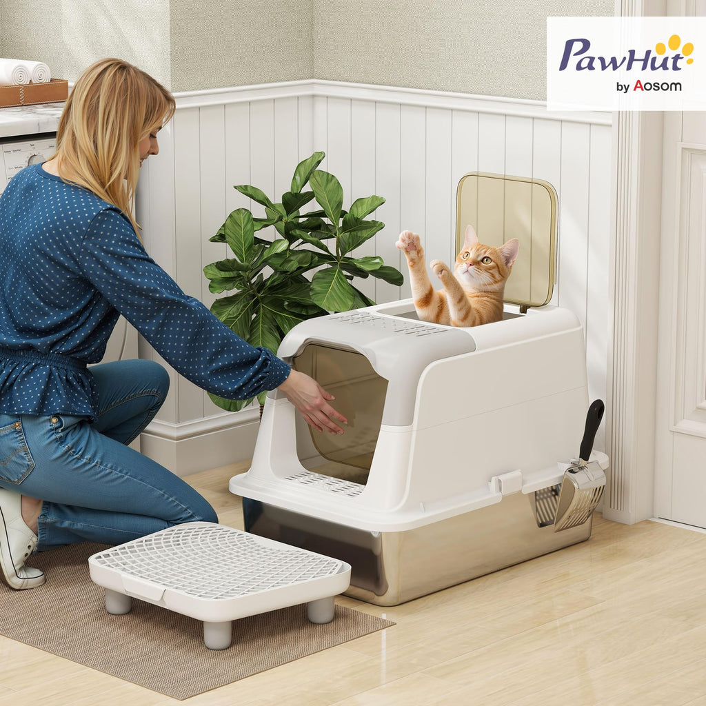 Extra Large Enclosed Stainless Steel Cat Litter Box H2208