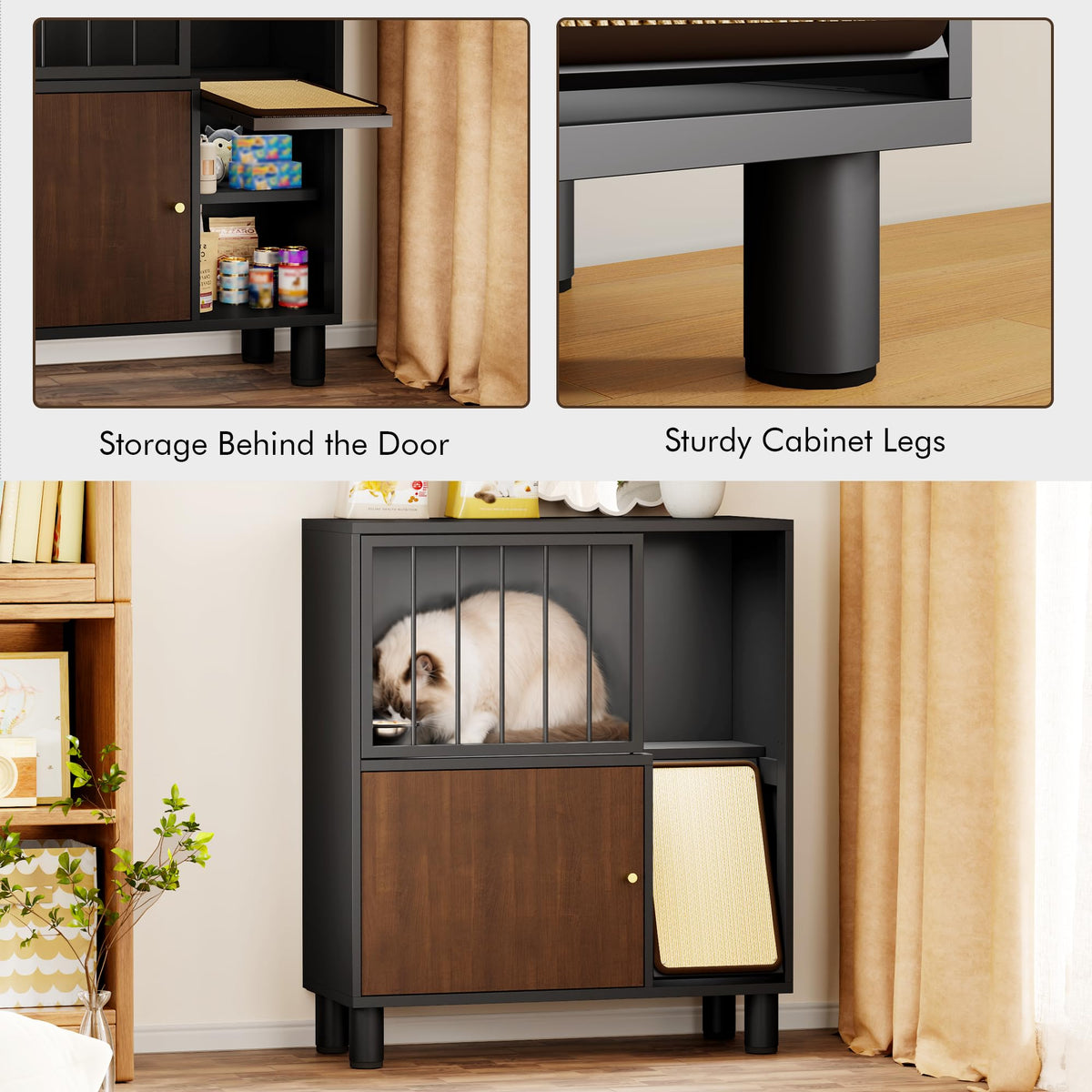 Black Metal Cat Feeding Cabinet C7450