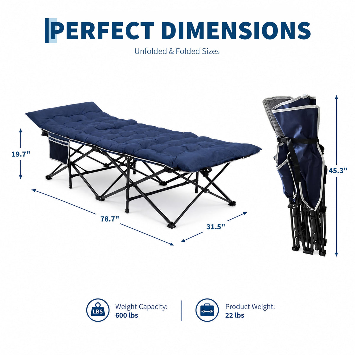 Blue 600 Lb Capacity Folding Camping Cot Y225