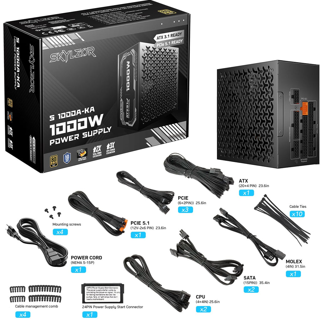 1000W Fully Modular 80+ Gold Certified ATX 3.1 Power Supply V535972