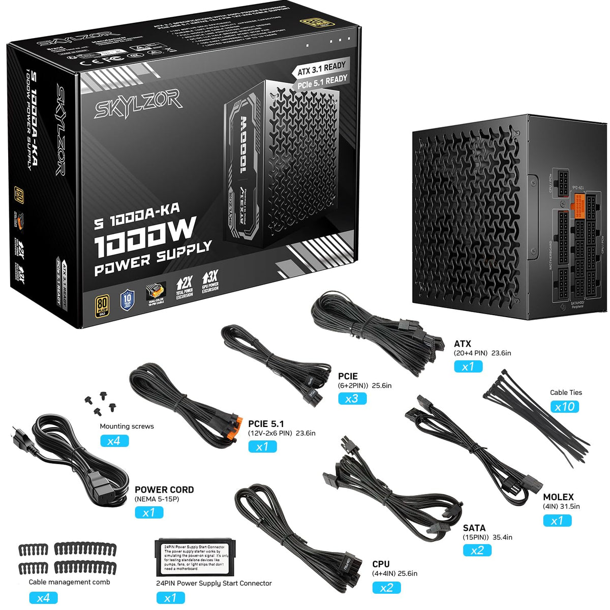 1000W Fully Modular 80+ Gold Certified ATX 3.1 Power Supply V535972