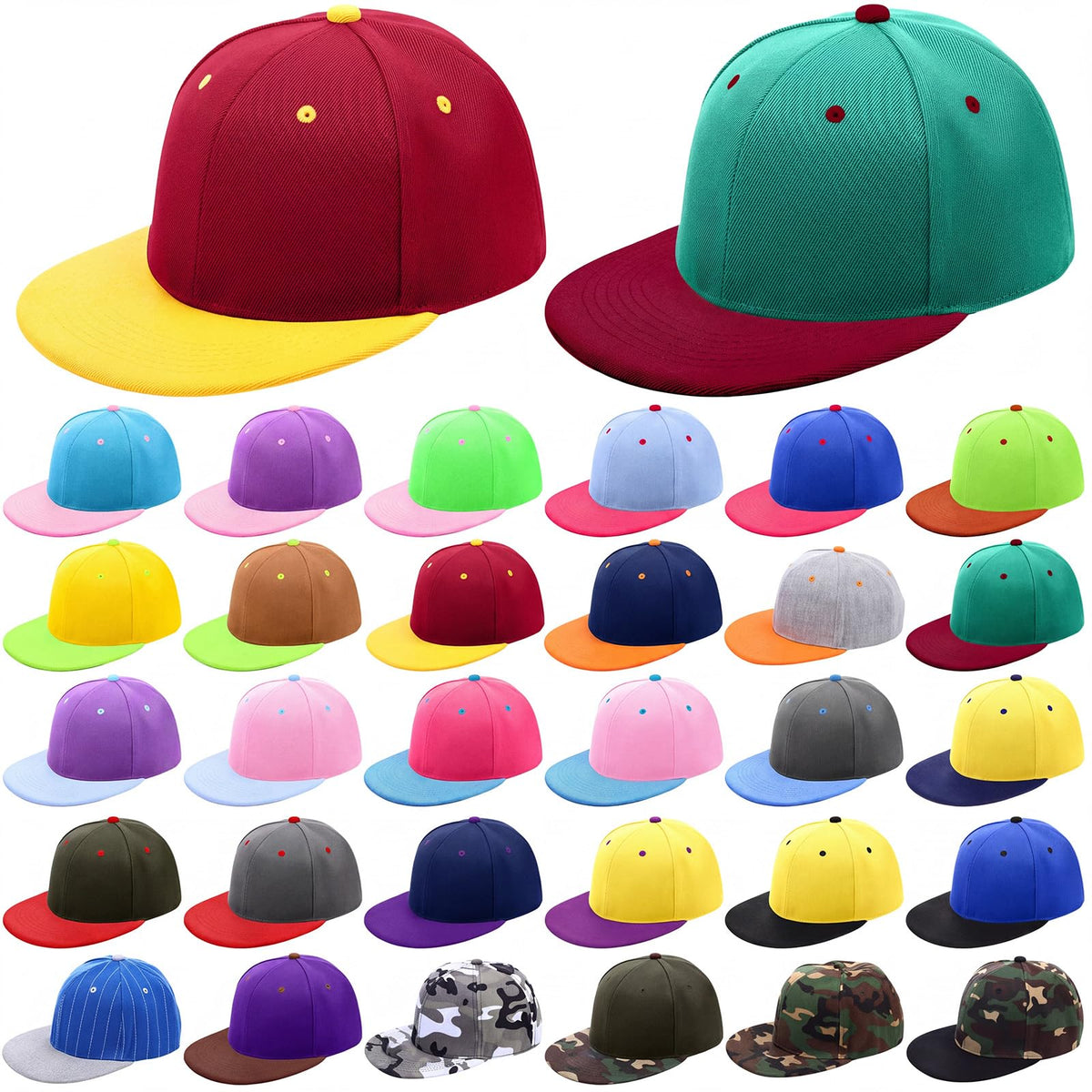 30 Pcs Flat Bill Snapback Hats Bulk Adjustable D589176