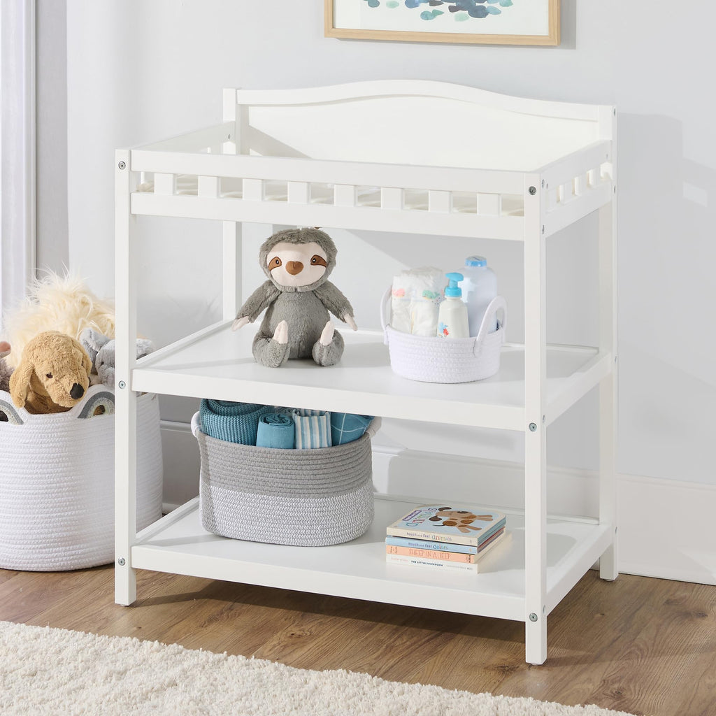 White Baby Changing Table with Pad & Storage Shelves C3740