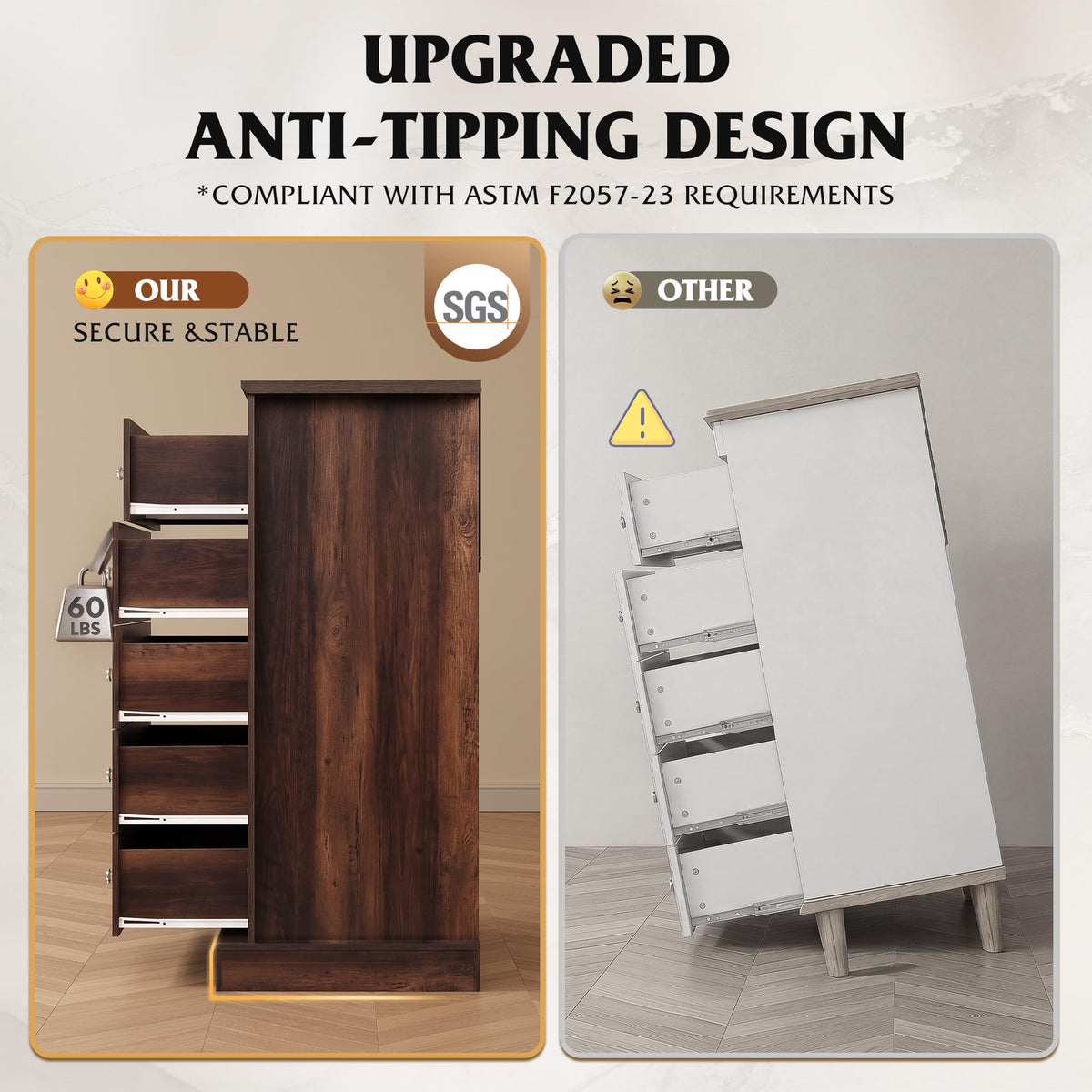 5 Drawer Rustic Brown Dresser A96204