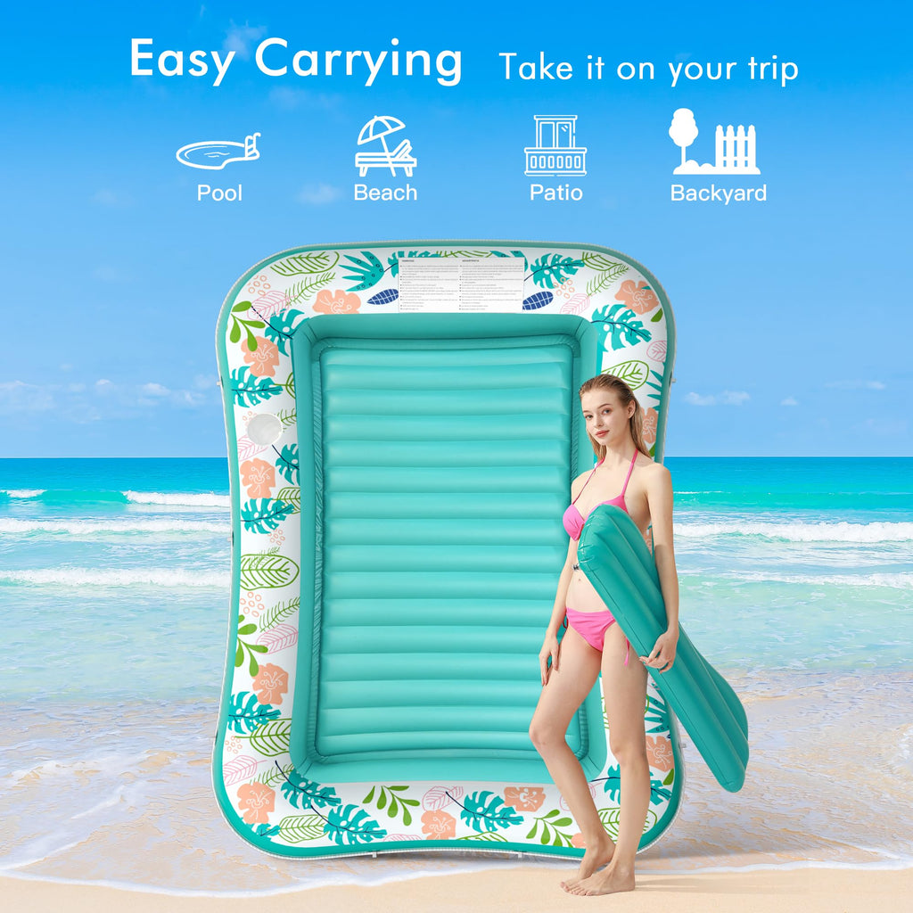 Inflatable Tanning Pool Lounger Float with Pillow & Cup Holder, 2 Pack O61479