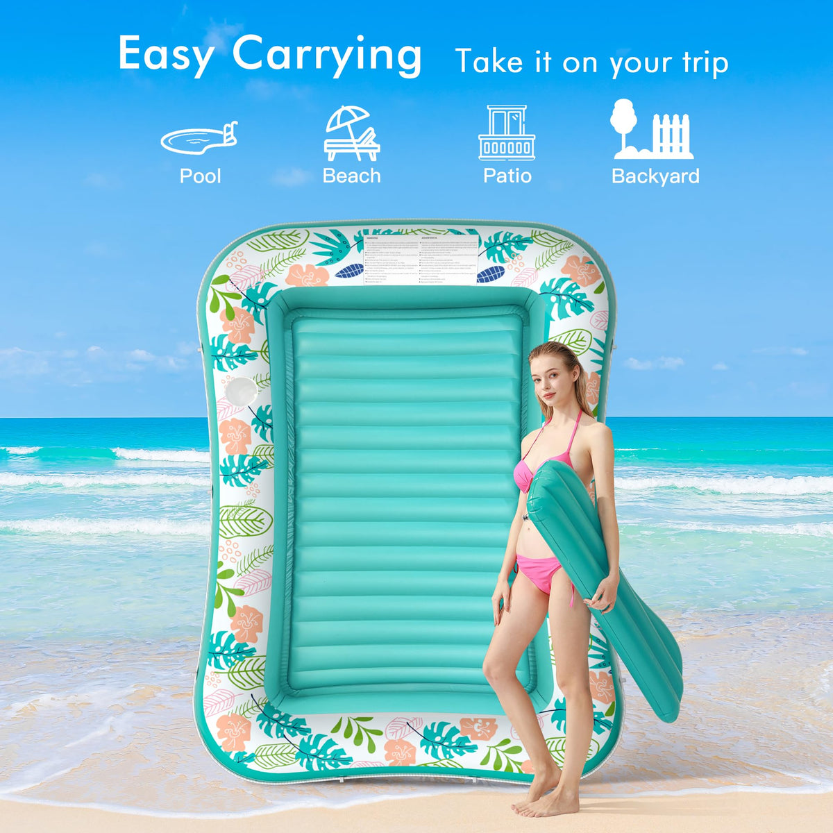 Inflatable Tanning Pool Lounger Float with Pillow & Cup Holder, 2 Pack O61479