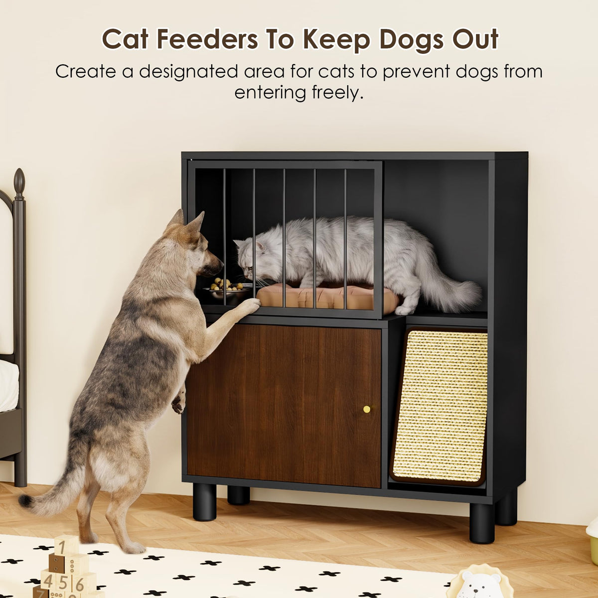 Black Metal Cat Feeding Cabinet C7450