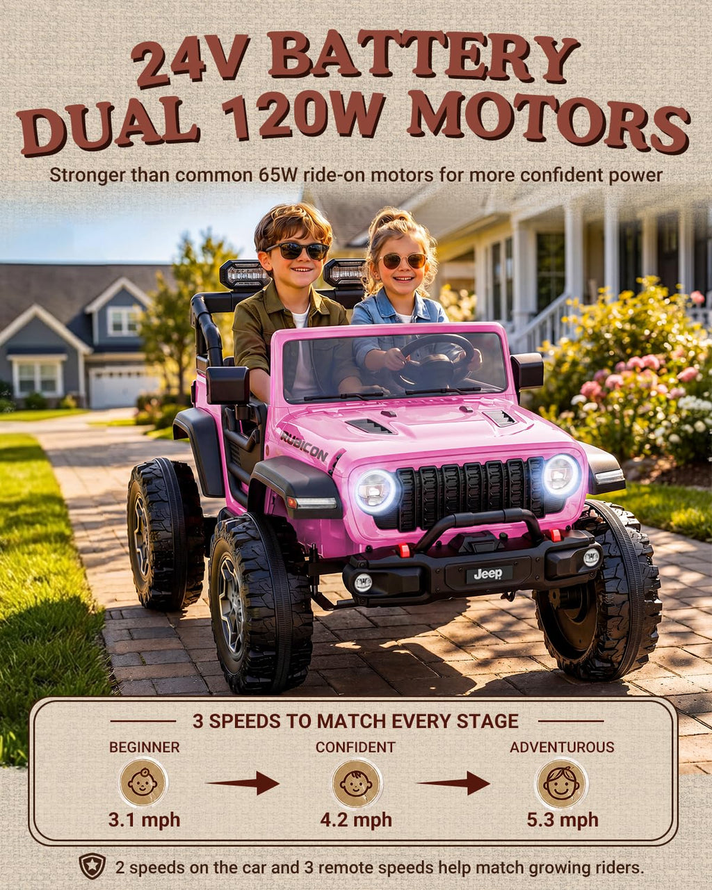 24V 2 Seater Ride on Car with Remote Control, Bluetooth (Pink) I11912