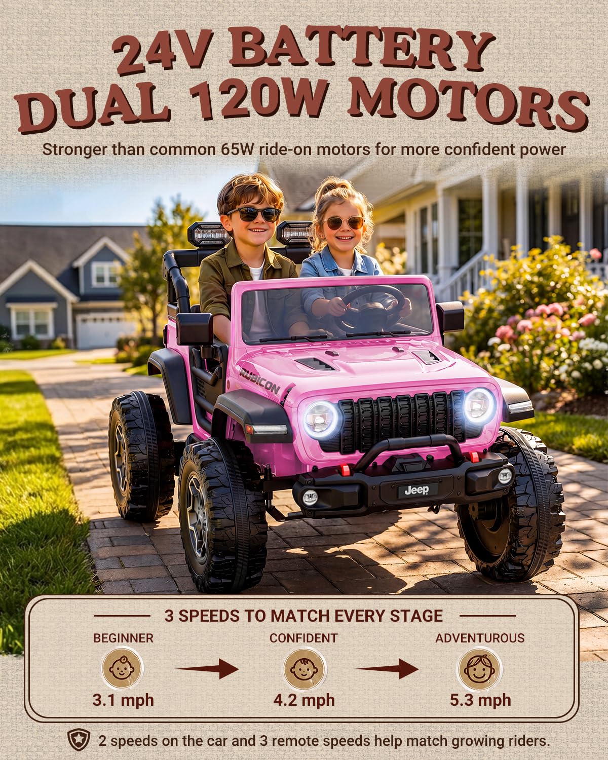 24V 2 Seater Ride on Car with Remote Control, Bluetooth (Pink) I11912