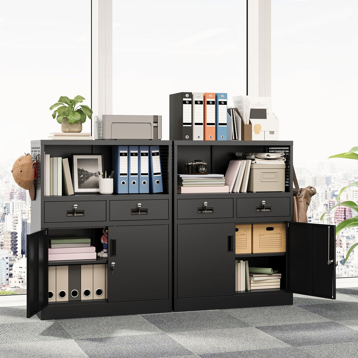 Metal Storage Cabinet with 2 Drawers and Locking Doors V21448