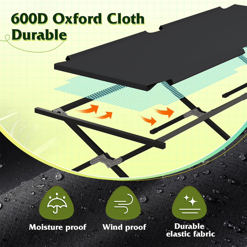 Folding Camping Cot with Carry Bag, 300 lb, Black Y9796