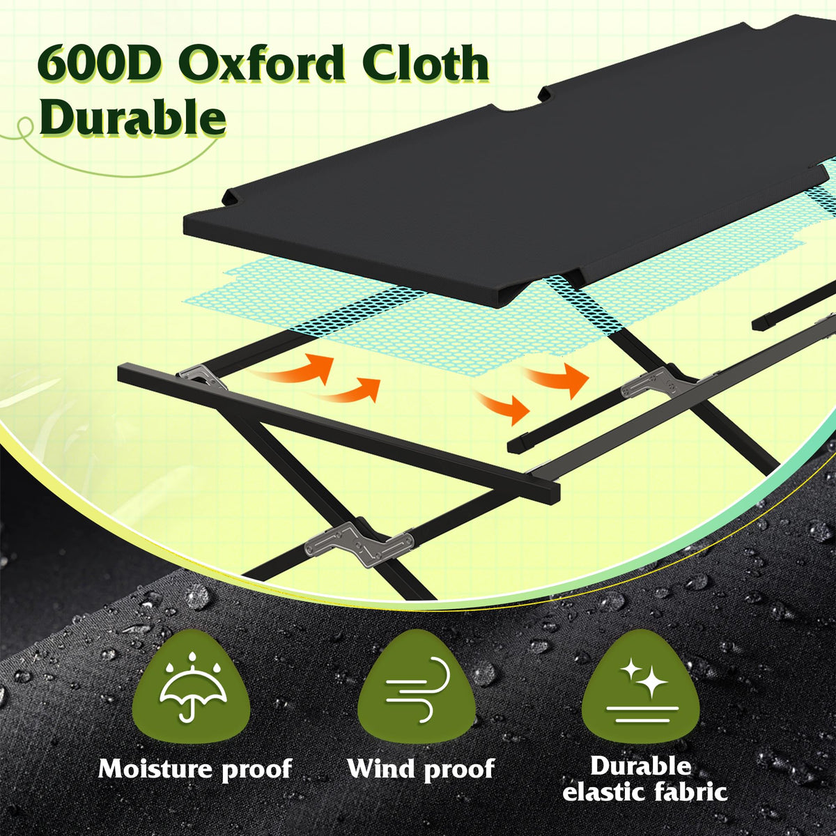 Folding Camping Cot with Carry Bag, 300 lb, Black Y9796