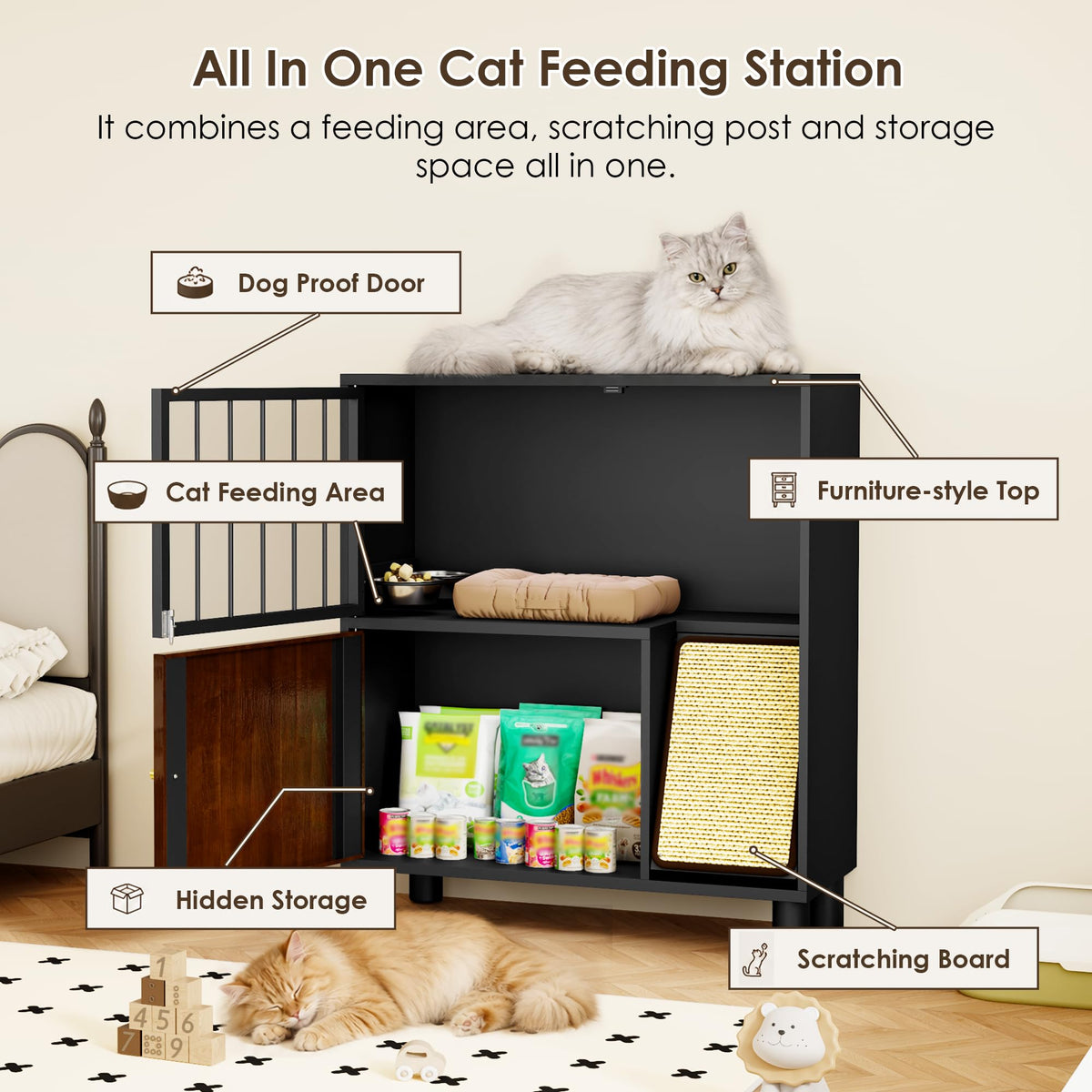 Black Metal Cat Feeding Cabinet C7450