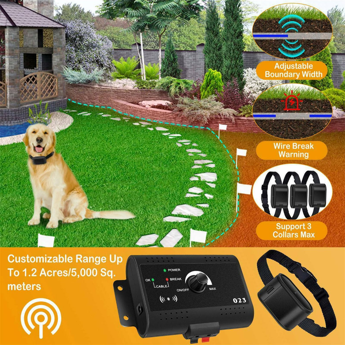Wireless Dog Fence 1.2 Acre Waterproof Collar I481918
