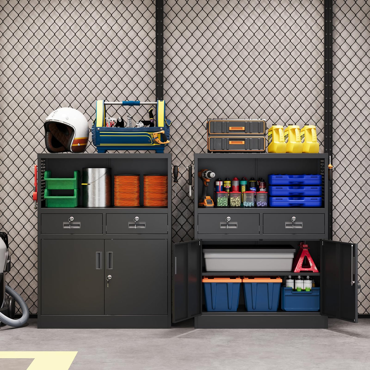 Metal Storage Cabinet with 2 Drawers and Locking Doors V21448