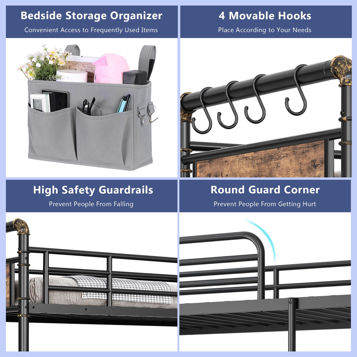 Metal LED Bunk Bed Twin Over Twin with 2 Storage Drawers V9379