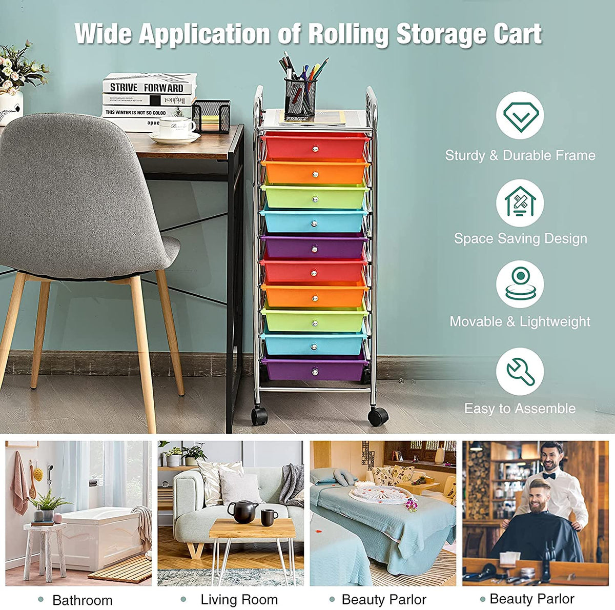 10 Drawer Rolling Storage Organizer Cart I19851